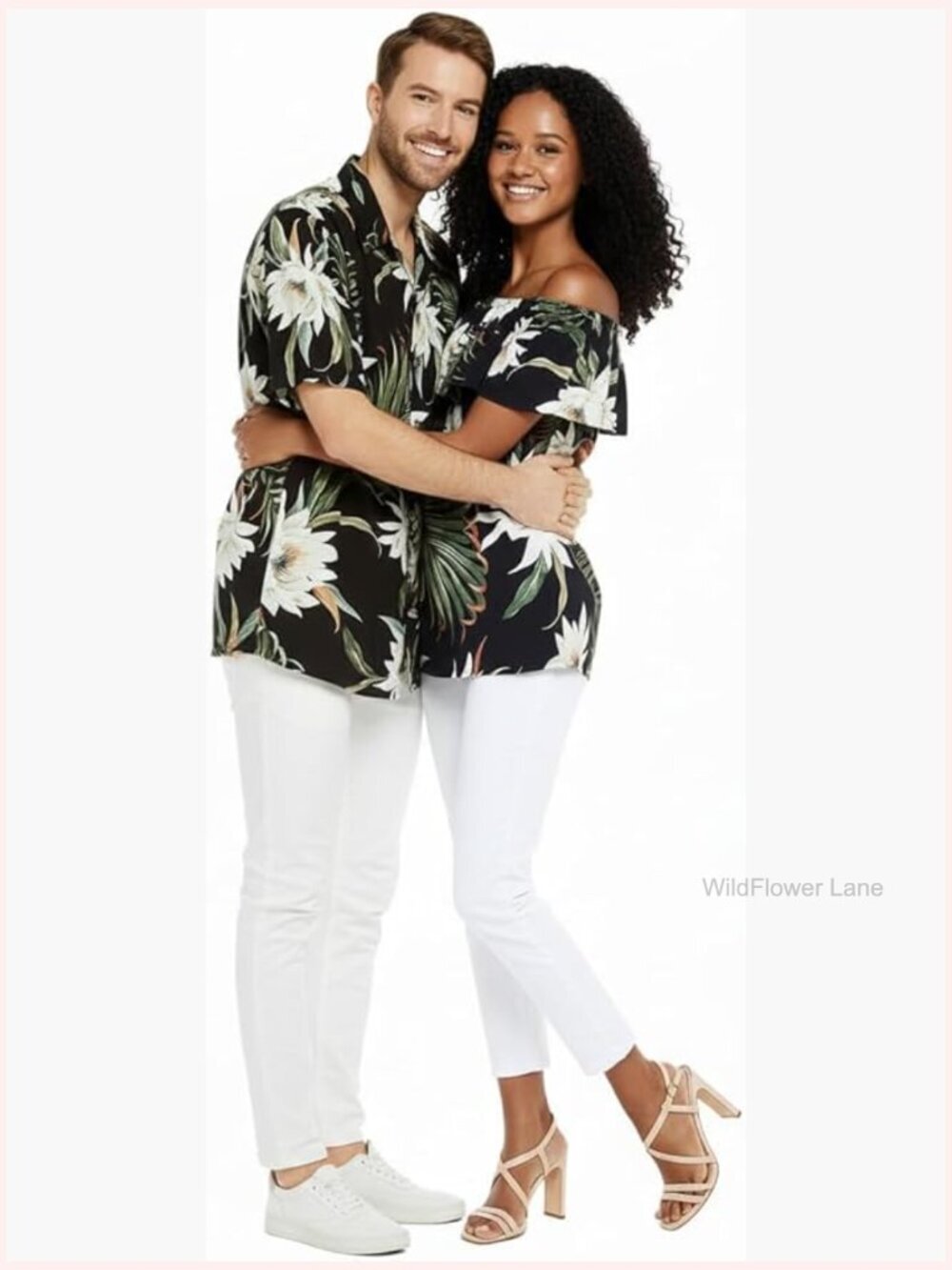 Couple Matching Hawaiian Luau Shirt & Off-Shoulder Muumuu Top